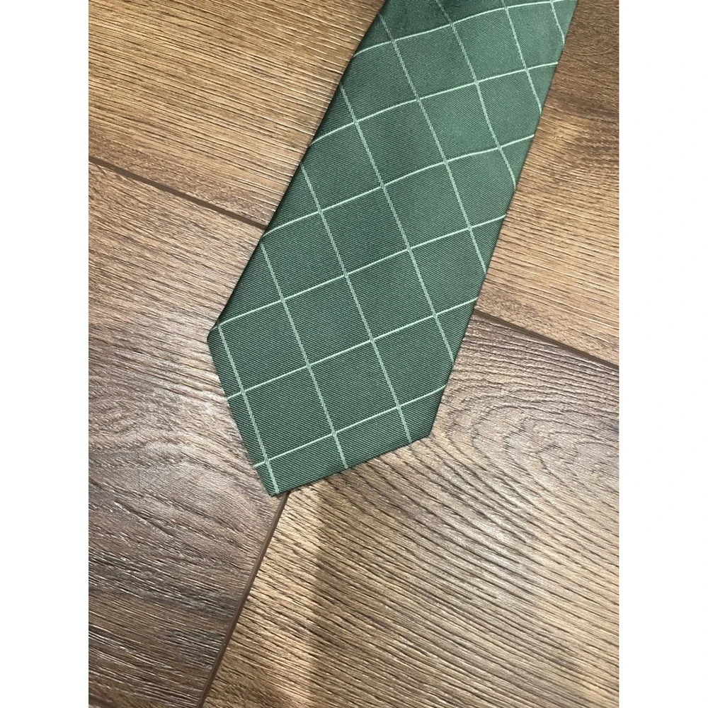 Brooks Brothers Makers Silk Tie Green Windowpane Check England Fabric‎ USA Made